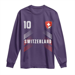 Switzerland Soccer Sports Graphic Number 10 Jersey Style Long Sleeve Shirt Proud Swiss Football Fans Game Day Pride TS02 Purple Print Your Wear