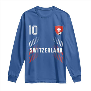 Switzerland Soccer Sports Graphic Number 10 Jersey Style Long Sleeve Shirt Proud Swiss Football Fans Game Day Pride TS02 Royal Blue Print Your Wear