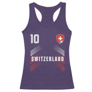 Switzerland Soccer Sports Graphic Number 10 Jersey Style Racerback Tank Top Proud Swiss Football Fans Game Day Pride TS02 Purple Print Your Wear