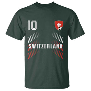 Switzerland Soccer Sports Graphic Number 10 Jersey Style T Shirt Proud Swiss Football Fans Game Day Pride TS02 Dark Forest Green Print Your Wear