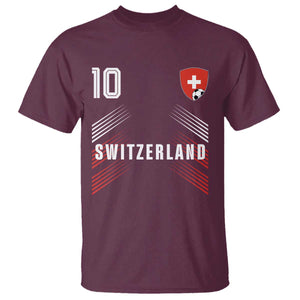 Switzerland Soccer Sports Graphic Number 10 Jersey Style T Shirt Proud Swiss Football Fans Game Day Pride TS02 Maroon Print Your Wear