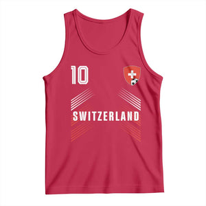 Switzerland Soccer Sports Graphic Number 10 Jersey Style Tank Top Proud Swiss Football Fans Game Day Pride TS02 Red Print Your Wear
