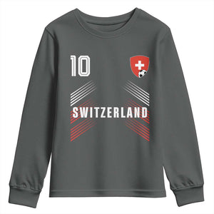 Switzerland Soccer Sports Graphic Number 10 Jersey Style Youth Sweatshirt Proud Swiss Football Fans Game Day Pride TS02 Dark Heather Print Your Wear