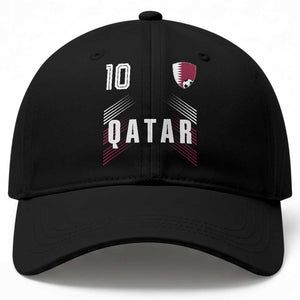 Qatar Soccer Sports Graphic Number 10 Jersey Style Baseball Cap Proud Qatari Football Fans Game Day Pride TS02 Print Your Wear