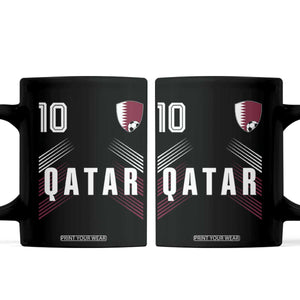 Qatar Soccer Sports Graphic Number 10 Jersey Style Coffee Mug Proud Qatari Football Fans Game Day Pride TS02 Black Print Your Wear
