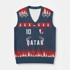 Qatar Soccer Sports Graphic Number 10 Jersey Style V-Neck Knit Sweater Vest Proud Qatari Football Fans Game Day Pride TS02 Navy Red Print Your Wear