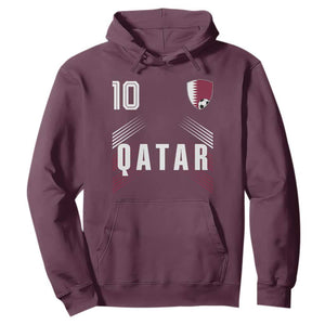 Qatar Soccer Sports Graphic Number 10 Jersey Style Hoodie Proud Qatari Football Fans Game Day Pride TS02 Maroon Print Your Wear