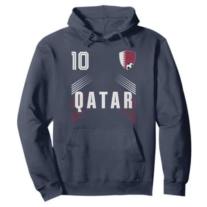 Qatar Soccer Sports Graphic Number 10 Jersey Style Hoodie Proud Qatari Football Fans Game Day Pride TS02 Navy Print Your Wear