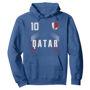 Qatar Soccer Sports Graphic Number 10 Jersey Style Hoodie Proud Qatari Football Fans Game Day Pride TS02 Royal Blue Print Your Wear