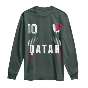 Qatar Soccer Sports Graphic Number 10 Jersey Style Long Sleeve Shirt Proud Qatari Football Fans Game Day Pride TS02 Dark Forest Green Print Your Wear