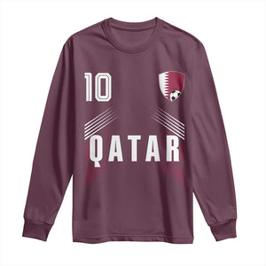 Qatar Soccer Sports Graphic Number 10 Jersey Style Long Sleeve Shirt Proud Qatari Football Fans Game Day Pride TS02 Maroon Print Your Wear