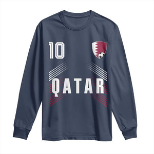 Qatar Soccer Sports Graphic Number 10 Jersey Style Long Sleeve Shirt Proud Qatari Football Fans Game Day Pride TS02 Navy Print Your Wear