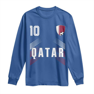 Qatar Soccer Sports Graphic Number 10 Jersey Style Long Sleeve Shirt Proud Qatari Football Fans Game Day Pride TS02 Royal Blue Print Your Wear