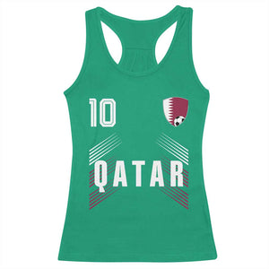 Qatar Soccer Sports Graphic Number 10 Jersey Style Racerback Tank Top Proud Qatari Football Fans Game Day Pride TS02 Irish Green Print Your Wear