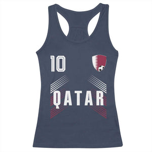 Qatar Soccer Sports Graphic Number 10 Jersey Style Racerback Tank Top Proud Qatari Football Fans Game Day Pride TS02 Navy Print Your Wear