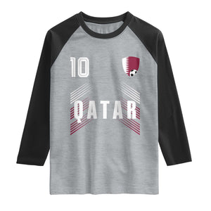 Qatar Soccer Sports Graphic Number 10 Jersey Style Raglan Shirt Proud Qatari Football Fans Game Day Pride TS02 Heather Gray Black Print Your Wear