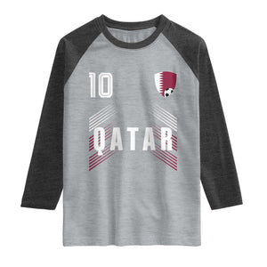 Qatar Soccer Sports Graphic Number 10 Jersey Style Raglan Shirt Proud Qatari Football Fans Game Day Pride TS02 Heather Gray Heather Charcoal Print Your Wear