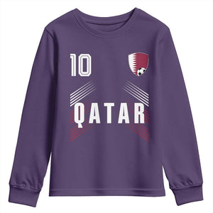 Qatar Soccer Sports Graphic Number 10 Jersey Style Youth Sweatshirt Proud Qatari Football Fans Game Day Pride TS02 Purple Print Your Wear