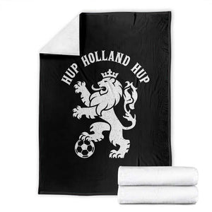 Hup Holland Hup Netherlands Crowned Lion Rampant Playing Football Graphic Throw Blanket Nederlands Coat of Arms Inspo Dutch Soccer Fans