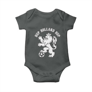 Hup Holland Hup Netherlands Crowned Lion Rampant Playing Football Graphic Baby Onesie Nederlands Coat of Arms Inspo Dutch Soccer Fans