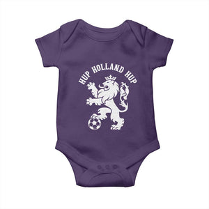 Hup Holland Hup Netherlands Crowned Lion Rampant Playing Football Graphic Baby Onesie Nederlands Coat of Arms Inspo Dutch Soccer Fans