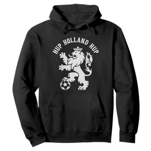 Hup Holland Hup Netherlands Crowned Lion Rampant Playing Football Graphic Hoodie Nederlands Coat of Arms Inspo Dutch Soccer Fans
