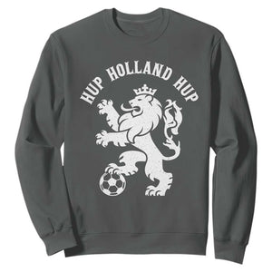 Hup Holland Hup Netherlands Crowned Lion Rampant Playing Football Graphic Sweatshirt Nederlands Coat of Arms Inspo Dutch Soccer Fans