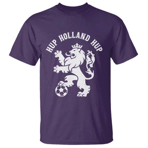 Hup Holland Hup Netherlands Crowned Lion Rampant Playing Football Graphic T Shirt Nederlands Coat of Arms Inspo Dutch Soccer Fans