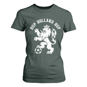 Hup Holland Hup Netherlands Crowned Lion Rampant Playing Football Graphic T Shirt For Women Nederlands Coat of Arms Inspo Dutch Soccer Fans