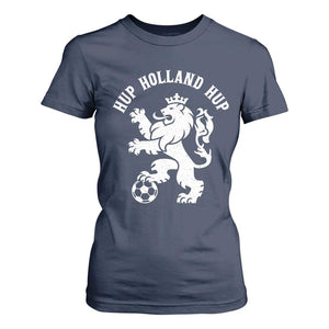 Hup Holland Hup Netherlands Crowned Lion Rampant Playing Football Graphic T Shirt For Women Nederlands Coat of Arms Inspo Dutch Soccer Fans