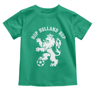 Hup Holland Hup Netherlands Crowned Lion Rampant Playing Football Graphic Toddler T Shirt Nederlands Coat of Arms Inspo Dutch Soccer Fans