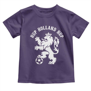 Hup Holland Hup Netherlands Crowned Lion Rampant Playing Football Graphic Toddler T Shirt Nederlands Coat of Arms Inspo Dutch Soccer Fans