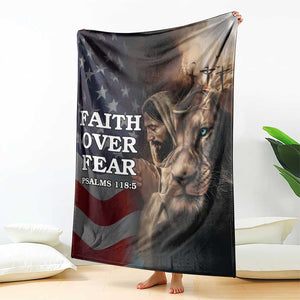 Faith Over Fear Psalm 118:5 Christian Patriotic Throw Blanket Jesus Lion Cross American Flag TS02 Print Your Wear