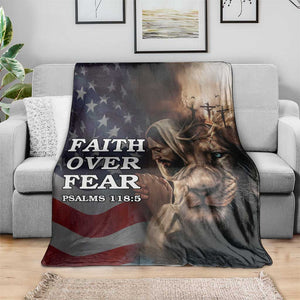 Faith Over Fear Psalm 118:5 Christian Patriotic Throw Blanket Jesus Lion Cross American Flag TS02 Print Your Wear