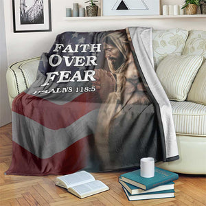 Faith Over Fear Psalm 118:5 Christian Patriotic Throw Blanket Jesus Lion Cross American Flag TS02 Print Your Wear