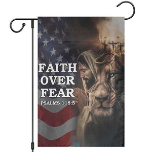 Faith Over Fear Psalm 118:5 Christian Patriotic Garden Flag Jesus Lion Cross American Flag TS02 Multicolor Print Your Wear