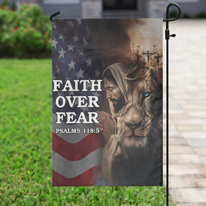 Faith Over Fear Psalm 118:5 Christian Patriotic Garden Flag Jesus Lion Cross American Flag TS02 Print Your Wear