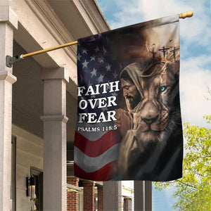 Faith Over Fear Psalm 118:5 Christian Patriotic Garden Flag Jesus Lion Cross American Flag TS02 Print Your Wear