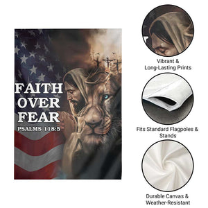 Faith Over Fear Psalm 118:5 Christian Patriotic Garden Flag Jesus Lion Cross American Flag TS02 Print Your Wear