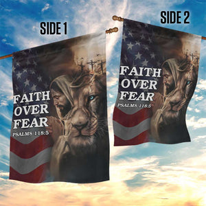 Faith Over Fear Psalm 118:5 Christian Patriotic Garden Flag Jesus Lion Cross American Flag TS02 Print Your Wear