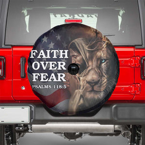Faith Over Fear Psalm 118:5 Christian Patriotic Spare Tire Cover Jesus Lion Cross American Flag TS02 Multicolor Print Your Wear