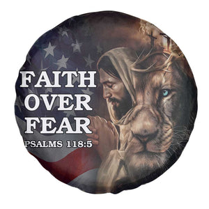 Faith Over Fear Psalm 118:5 Christian Patriotic Spare Tire Cover Jesus Lion Cross American Flag TS02 Print Your Wear
