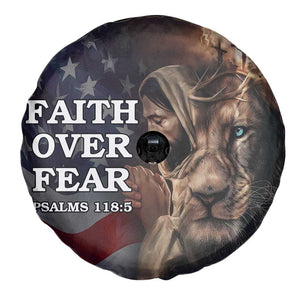 Faith Over Fear Psalm 118:5 Christian Patriotic Spare Tire Cover Jesus Lion Cross American Flag TS02 Print Your Wear
