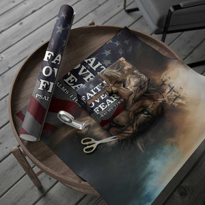 Faith Over Fear Psalm 118:5 Christian Patriotic Wrapping Paper Roll Jesus Lion Cross American Flag TS02 Print Your Wear