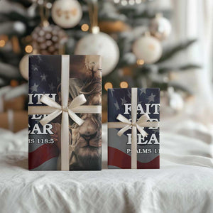 Faith Over Fear Psalm 118:5 Christian Patriotic Wrapping Paper Roll Jesus Lion Cross American Flag TS02 Print Your Wear
