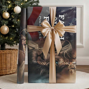 Faith Over Fear Psalm 118:5 Christian Patriotic Wrapping Paper Roll Jesus Lion Cross American Flag TS02 Glossy Multicolor Print Your Wear