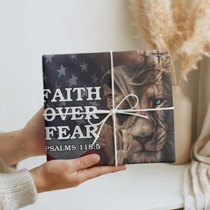 Faith Over Fear Psalm 118:5 Christian Patriotic Wrapping Paper Roll Jesus Lion Cross American Flag TS02 Print Your Wear