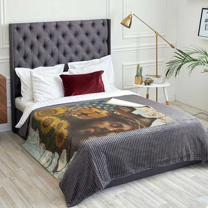 Christian American Cross Jesus Crown of Thorns Throw Blanket Patriotic Sunset with Sunflowers TS02 Print Your Wear