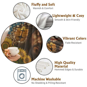 Christian American Cross Jesus Crown of Thorns Throw Blanket Patriotic Sunset with Sunflowers TS02 Print Your Wear