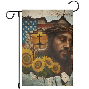 Christian American Cross Jesus Crown of Thorns Garden Flag Patriotic Sunset with Sunflowers TS02 Multicolor Print Your Wear
